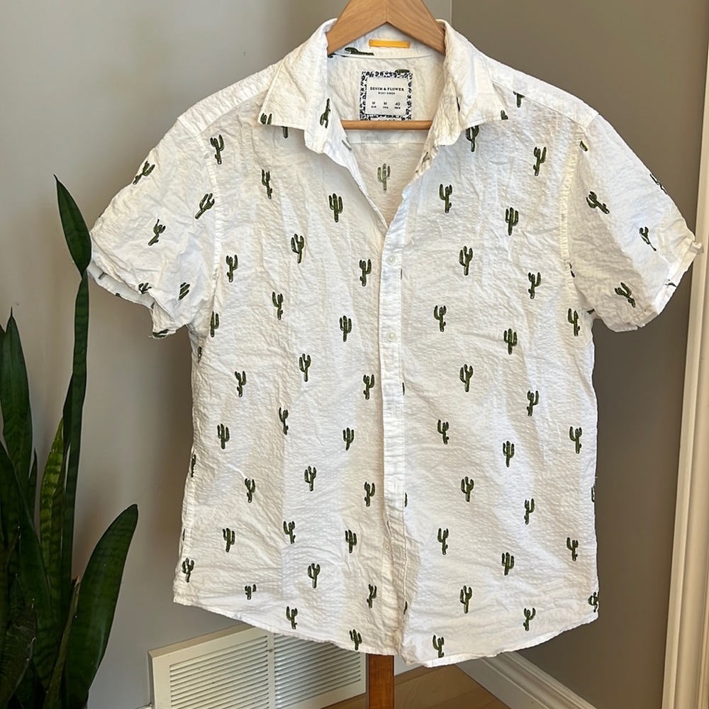 Cactus print short sleeve button down shirt
